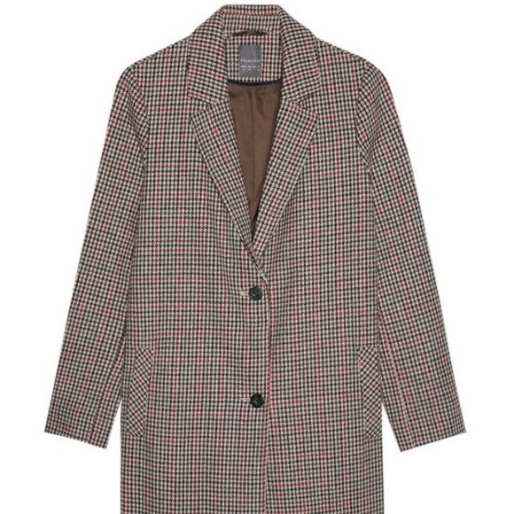 Plaid Duster Length Coat in Brown Beige Dark Red - Picture 1 of 2